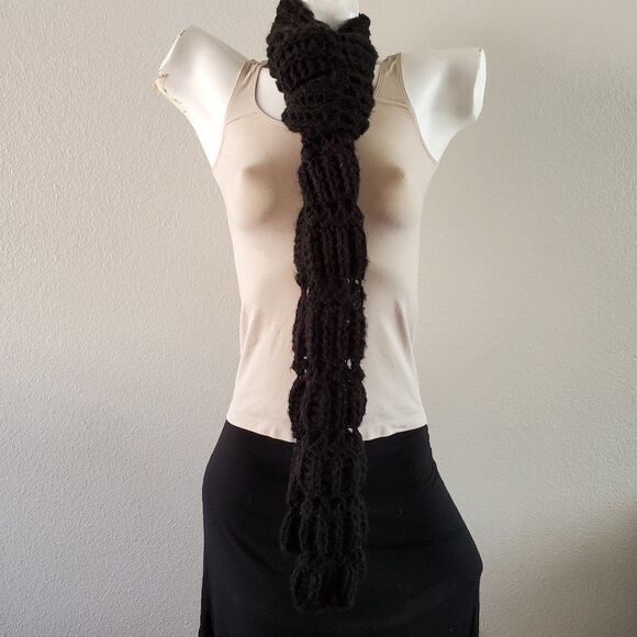 Long Black Chunky Knit Scarf - Picture 1 of 6